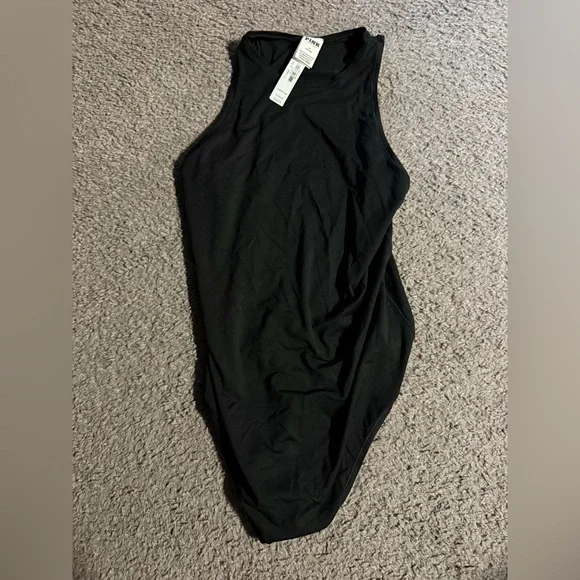 NWT PINK Victoria's Secret BLACK HI NECK bodysuit MEDIUM tank - Picture 1 of 4